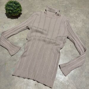 United‎ States Sweater Ribbed Knit Turtleneck Size L Beige Equestrian Academia
